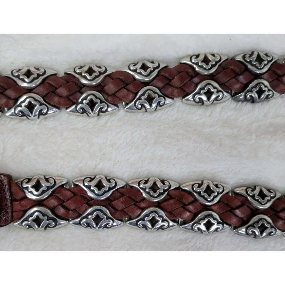 Brighton Brown Leather Silver Accents Weaved Belt 91807